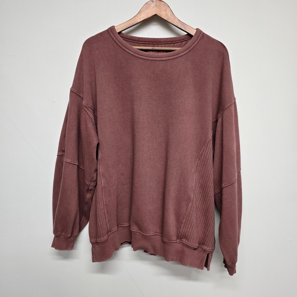 Aerie Sweatshirt Womens Medium Brown Cotton Blend Ribbed Panel Relaxed